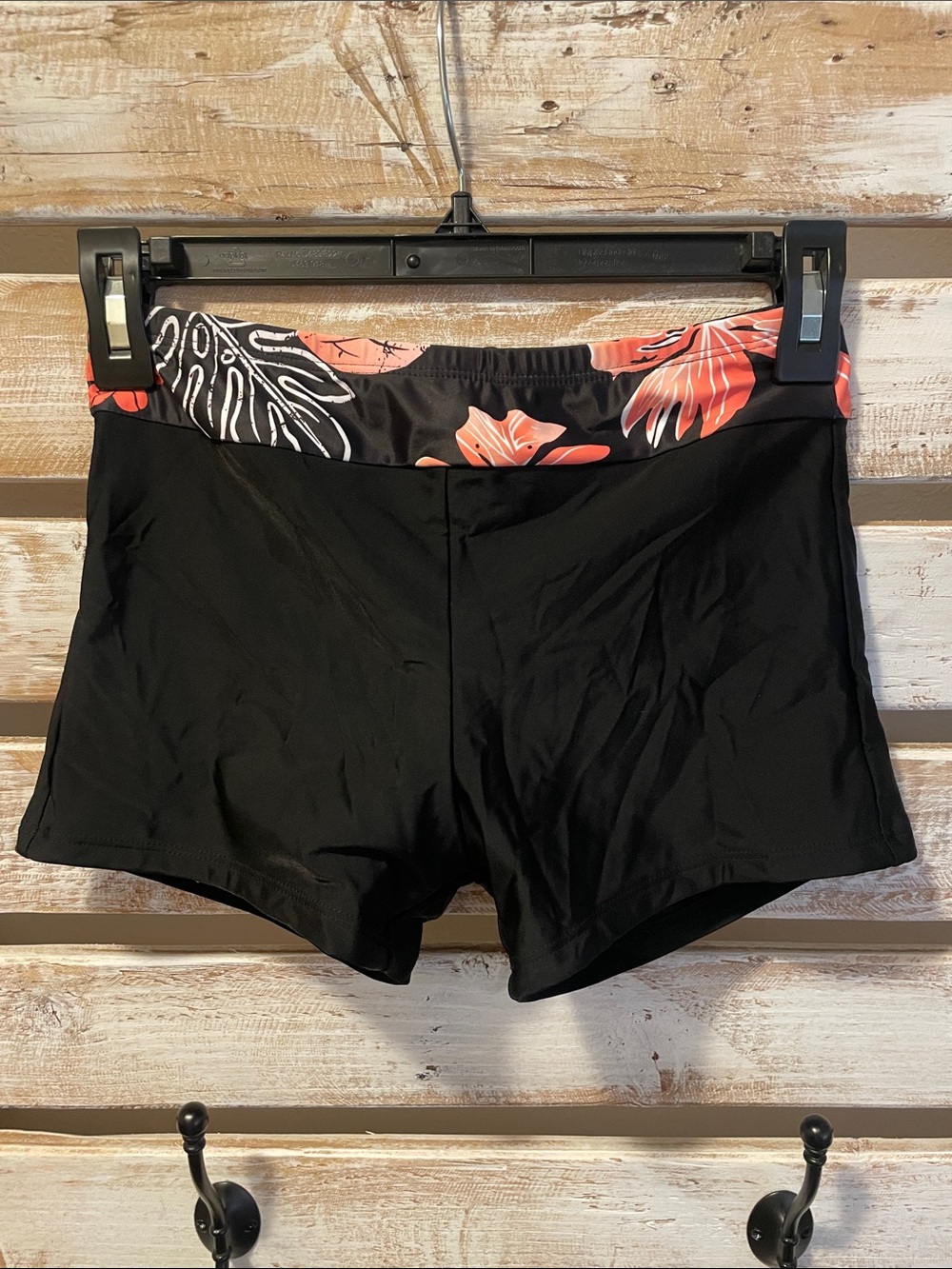 Tempt Me Brans Black Women's Swim Shorts with Coral Floral Waistband Size XS